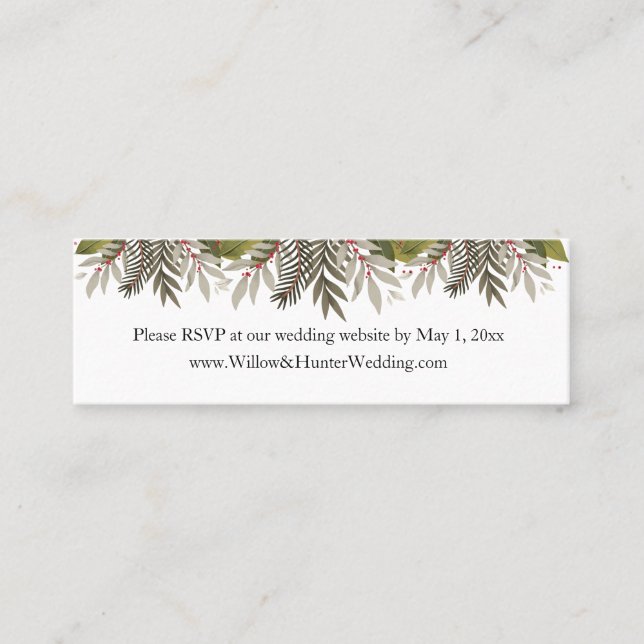 Muted Botanical Wedding Website RSVP Mini Business Card (Front)