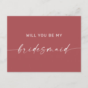 Muted Brick Red Modern Boho Bridesmaid Proposal Postcard