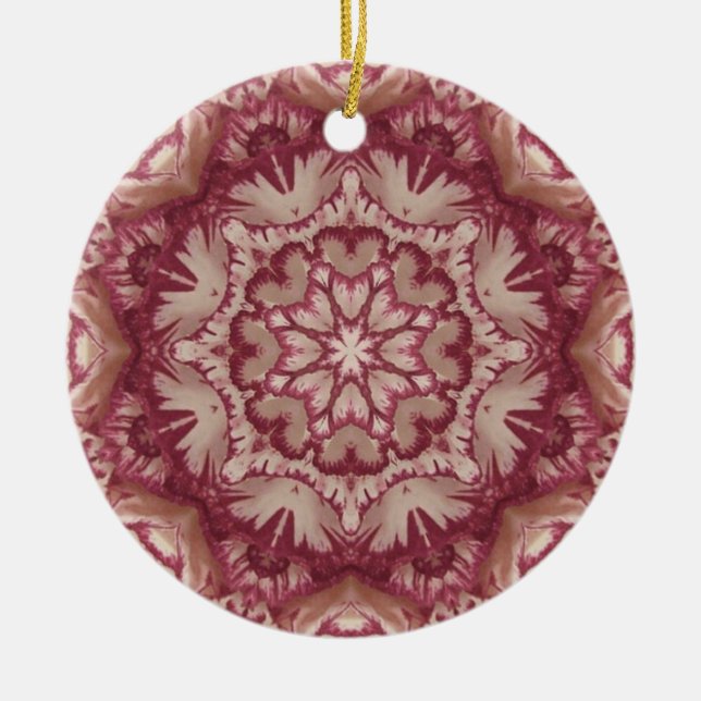 Muted Burgundy and Ivory Victorian Floral Ceramic Ornament (Front)