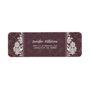 MUTED BURGUNDY Swirl Damask Wedding Address Label
