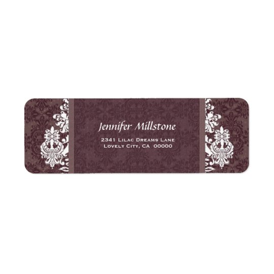 MUTED BURGUNDY Swirl Damask Wedding Address Label