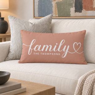 Muted Clay Family Heart Script Monogram Lumbar Pillow