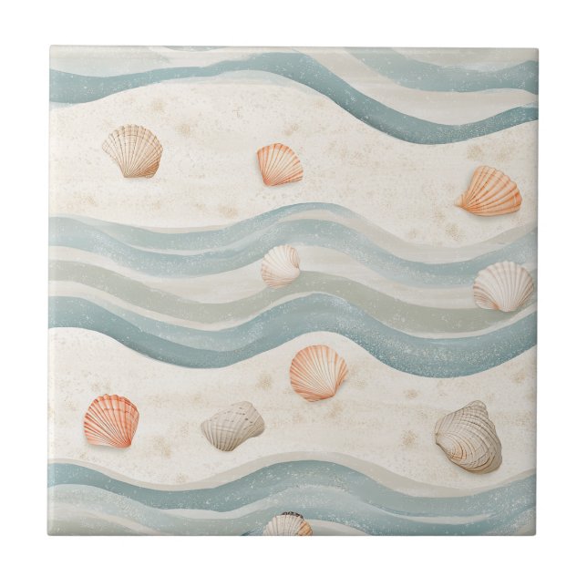 Muted Coastal Seashells Wave - Boho Beach Style Tile (Front)