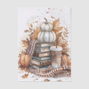 Muted colored fall themed books and pumpkins tissue paper
