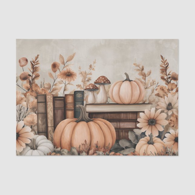 Muted coloured fall pumpkins and books  tissue paper (Front)