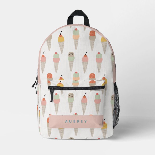 Muted Colourful Ice Cream Pattern Pink Printed Backpack (Front)