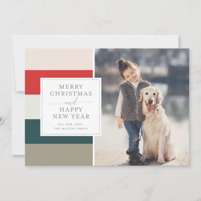 Muted Colourful Stripes Merry Christmas Photo Card (Front)