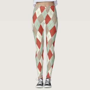 Muted Colours, Christmas Argyle Pattern Leggings