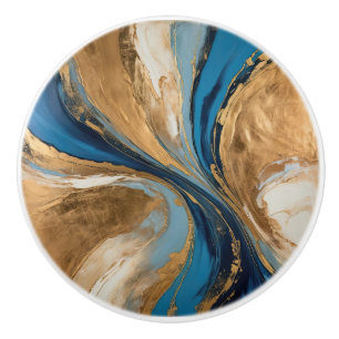 Muted Copper and blue marble abstract Ceramic Knob