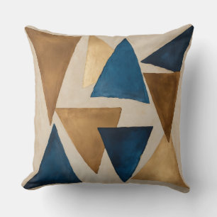 muted copper, blue and gold triangle abstract throw pillow