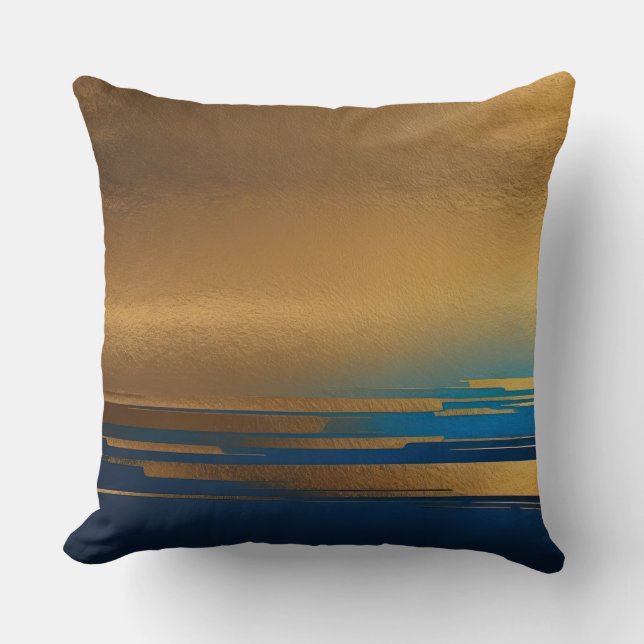 Muted-copper, gold and blue abstract throw pillow (Front)