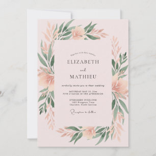 Muted Coral Painted Foliage Wedding Invitation