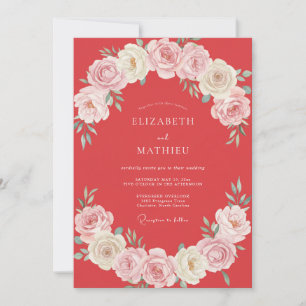 Muted Coral Painted Peony Wedding Invitation