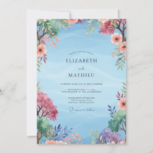 Muted Coral Violet Painted Wedding Invitation (Front)