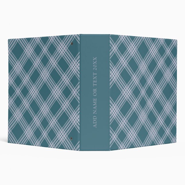 Muted Cyan Plaid Pattern Custom 3 Ring Binder (Background)
