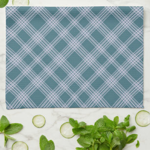 Muted Cyan Plaid Pattern Kitchen Towel