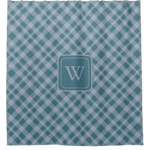 Muted Cyan Plaid Pattern Shower Curtain