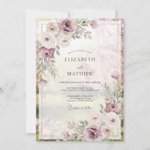 Muted Dusty Mauve Leafy Wedding Invitation