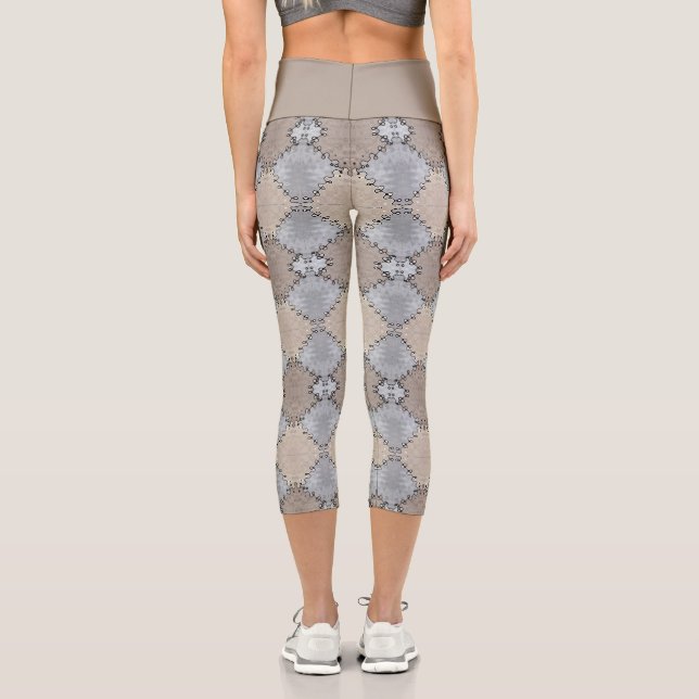 Muted Earth Toned Pattern Capri Leggings (Back)