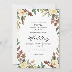Muted Earthy Botanical Arch Wedding Invitation