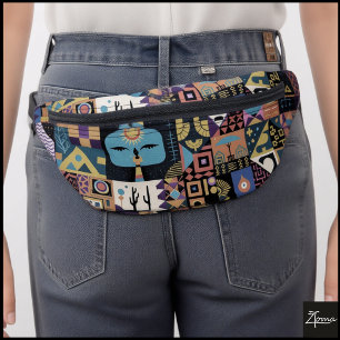 Muted Earthy Folk Art Patchwork Quilt Fanny Pack