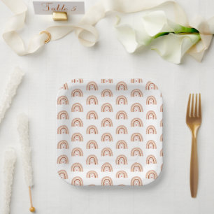 Muted Earthy Tone Boho Rainbow Kids Birthday Paper Plate