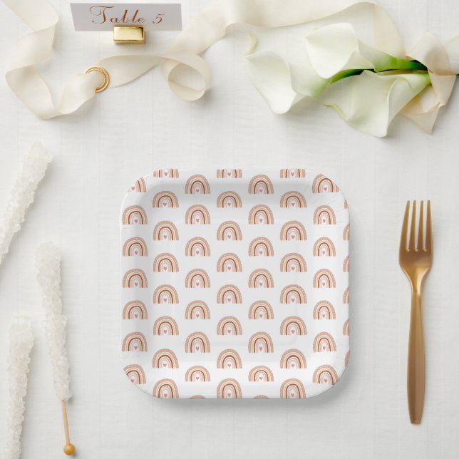 Muted Earthy Tone Boho Rainbow Kids Birthday   Paper Plate (Wedding)