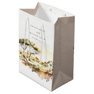 Muted Earthy Watercolor African Landscape Wedding Medium Gift Bag