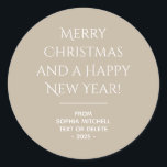 Muted Elegance - Calm Stone Christmas Sticker<br><div class="desc">These elegant, solid calm stone, personalized merry christmas stickers are the perfect way to add a touch of style and sophistication to your holiday gifts. The font used is both elegant and modern. You can customize the entire text, and if you don't need it, you can easily delete it. These...</div>