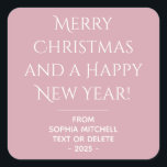 Muted Elegance  Misty Rose Christmas Sticker<br><div class="desc">These elegant, solid misty rose, personalized square merry christmas stickers are the perfect way to add a touch of style and sophistication to your holiday gifts. The font used is both elegant and modern. You can customize the entire text, and if you don't need it, you can easily delete it....</div>
