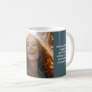 Muted Elegance Slate Blue Happy Birthday Photo Coffee Mug