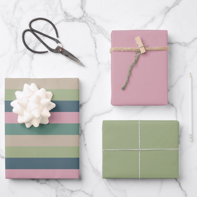 Muted Elegance - Solid Striped Selection Wrapping Paper Sheet (Front)
