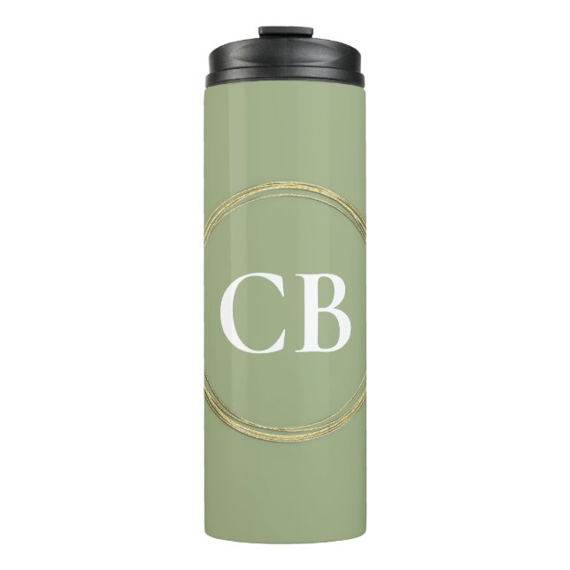 Muted Elegance - Tranquil Sage Monogram  Thermal Tumbler (Front)