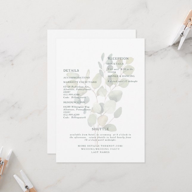 Muted Eucalyptus Greenery Teal Typography Detail Invitation (Front/Back In Situ)