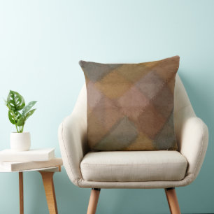 Muted Fall Tones Primitive Grunge Chequered Throw Pillow