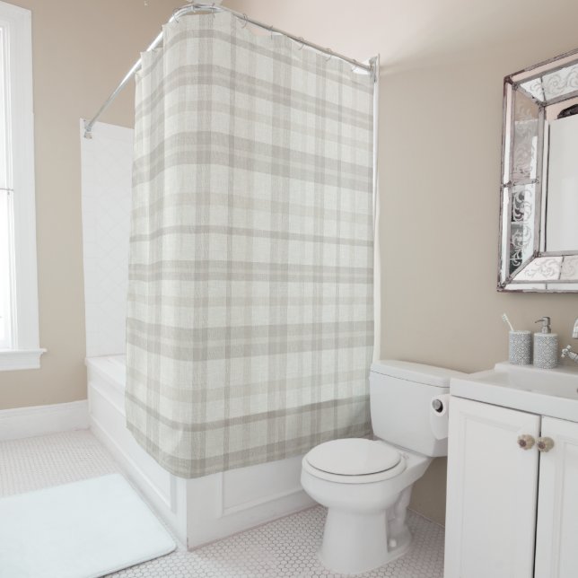 Muted Farmhouse Beige Plaid w/ Linen Texture (In Situ)