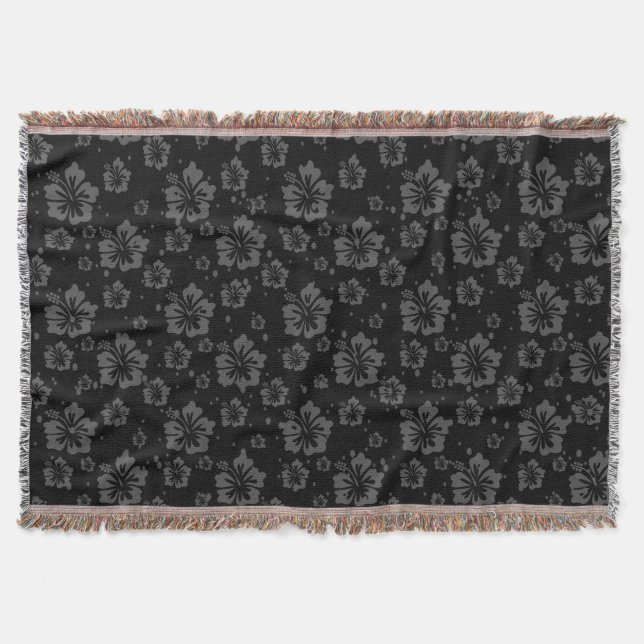Muted Floral Abstract Plain Black Throw Blanket (Front)
