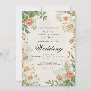 Muted Floral Archway Romance Wedding Invitation