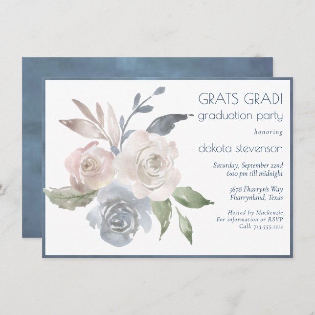 Muted Floral Bouquet | Soft Pastel Rose Graduation Invitation (Front/Back)