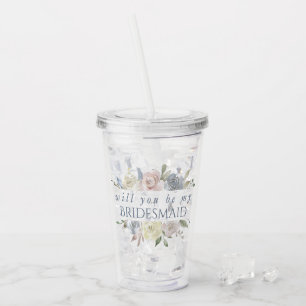 Muted Floral Frame Elegant Rose Bridesmaid Ask Acrylic Tumbler
