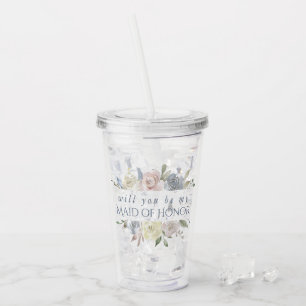 Muted Floral Frame Elegant Rose Maid of Honour Acrylic Tumbler