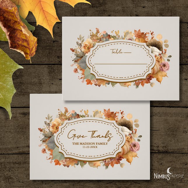 Muted Florals Thanksgiving Flat Place Card (Creator Uploaded)