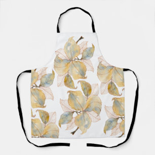 Muted Gold Blue Watercolor Botanical Leaves Apron