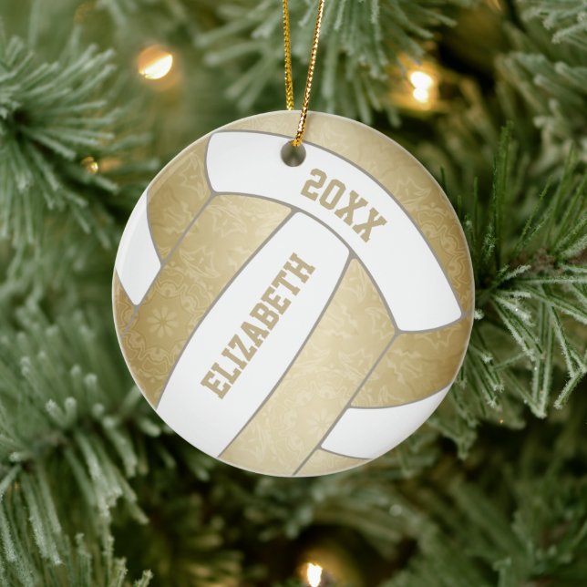 Muted gold girly volleyball ceramic ornament (Tree)