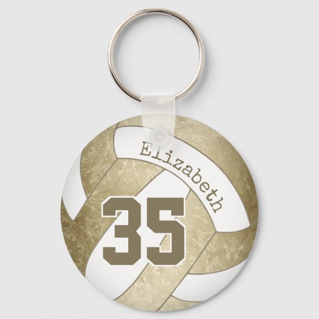 muted gold greige personalized girly volleyball keychain (Front)