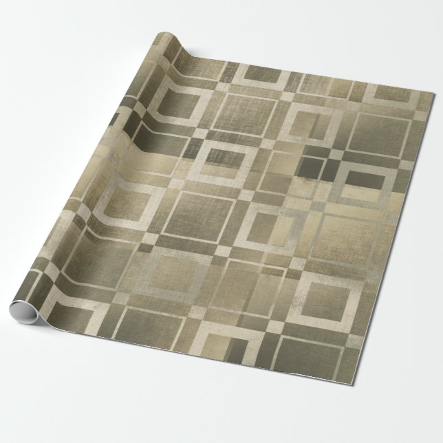 Muted Gold Squares Modern Geometric Glam Party Wrapping Paper (Unrolled)