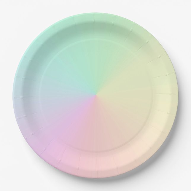 Muted Gradient Ombre Rainbow Pastel Aesthetic Paper Plate (Front)