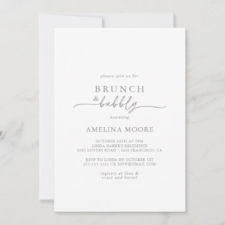 Muted Gray Minimal Brunch and Bubbly Bridal Shower Invitation