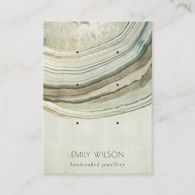 Muted Green Aqua Agate Earthy 3 Earring Display Business Card (Front)