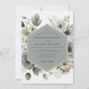 Muted Green Botanical Romance Wedding Invitation